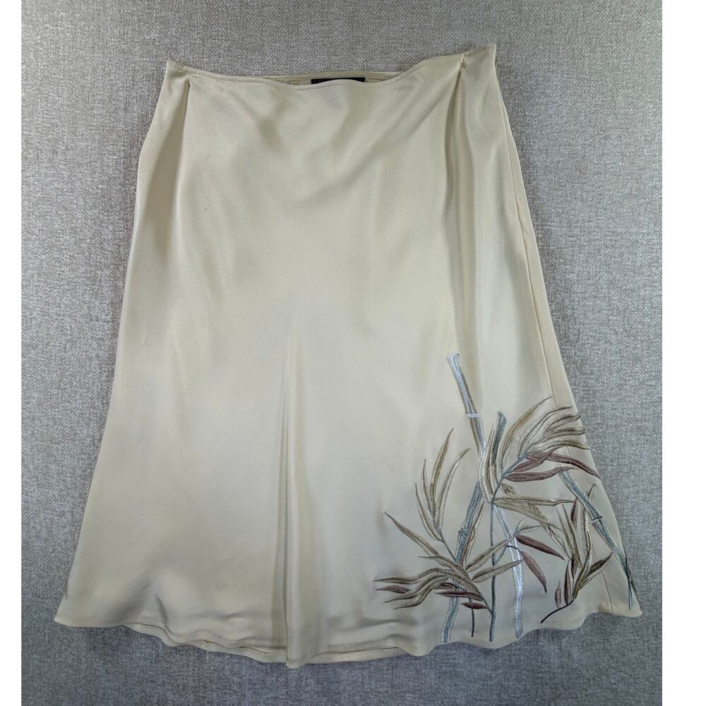 Lafayette 148 Women's 12 Cream Silk Blend Embroidered Midi Trumpet Skirt Luxury
